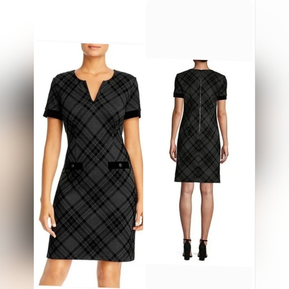 Karl Lagerfeld Paris Black/Grey Plaid W/Velvet Trim Sz 4